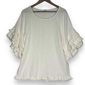 Umgee Blouse Top Cream Linen Cotton Fringe Cottagecore Prairie Boho Minimalist S
